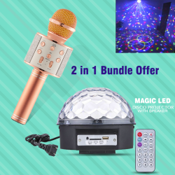 2 In 1 Bundle Offers, Wster Wireless Bluetooth Mini KTV Karaoke Microphone, Magic Led RGB Crystal Ball Dj Disco Light